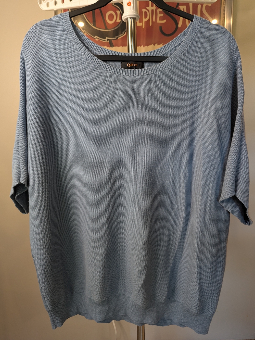$25 Quince Large - Cotton Cashmere Link-Stitch Dolman Sweater Blue EUC